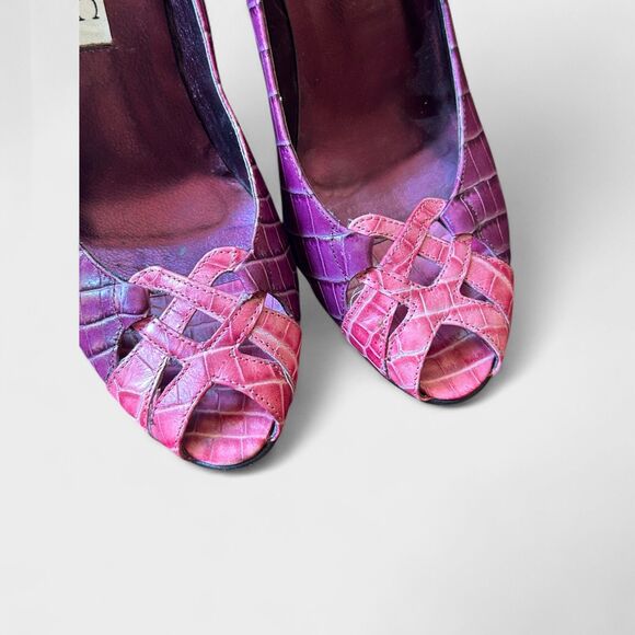 Vintage Isaac Mizrahi Vera Women’s Croc Peep Toe Heels Pink Faux Leather Sz 6 M - Picture 4 of 8